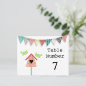 Cute Whimsical Birds and Birdhouse Table Numbers Briefkaart (Staand voorkant)