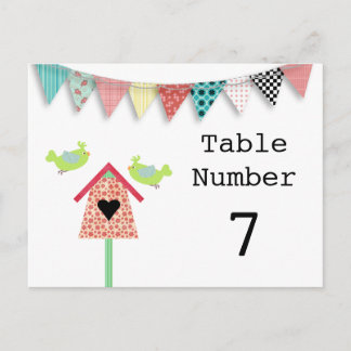 Cute Whimsical Birds and Birdhouse Table Numbers Briefkaart