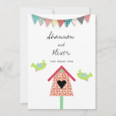Cute Whimsical Birds and Birdhouse Wedding Invite Kaart (Voorkant)