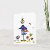 Cute Whimsical Birds in een Birdhouse Kaart (Voorkant)