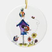 Cute Whimsical Birds in een Birdhouse Keramisch Ornament (Voorkant)