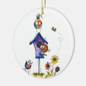 Cute Whimsical Birds in een Birdhouse Keramisch Ornament (Links)