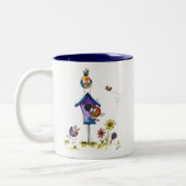 Cute Whimsical Birds in een Birdhouse Tweekleurige Koffiemok (Links)