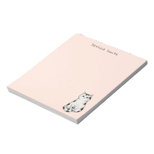 Cute whimsical Black and white Cat  Pink Notepad Notitieblok (Linkerzijde)