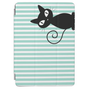 Cute Whimsical Black Cat op Stripes iPad Air Cover
