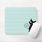 Cute Whimsical Black Cat op Stripes Muismat (Met muis)
