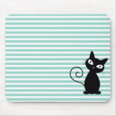 Cute Whimsical Black Cat op Stripes Muismat (Voorkant)