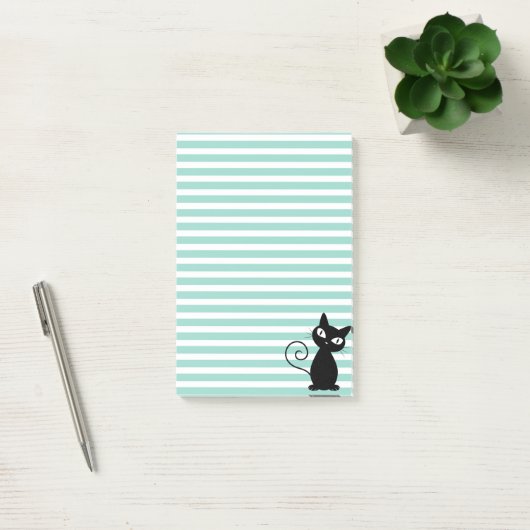 Cute Whimsical Black Cat op Stripes Post-it® Notes (Kantoor)