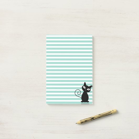 Cute Whimsical Black Cat op Stripes Post-it® Notes (Op bureau)