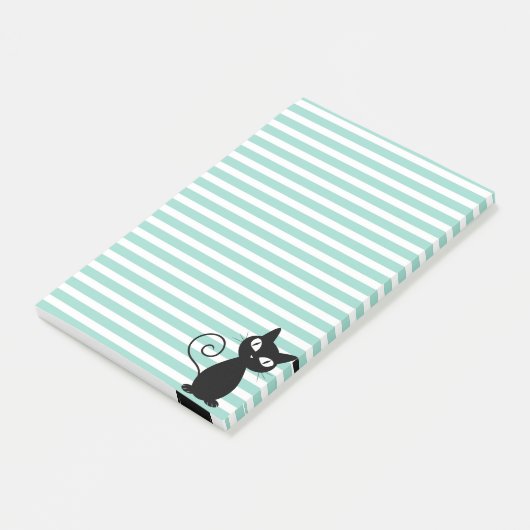 Cute Whimsical Black Cat op Stripes Post-it® Notes (Schuin)