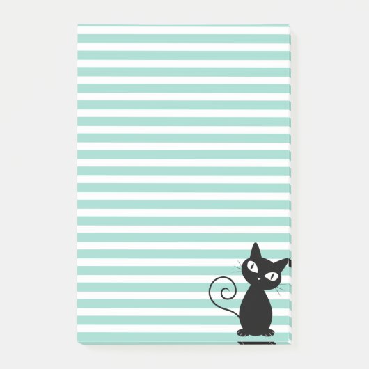 Cute Whimsical Black Cat op Stripes Post-it® Notes (Voorkant)