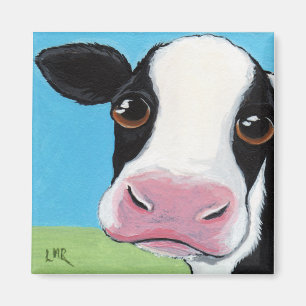 Cute Whimsical Black & White Cow Illustration Magneet