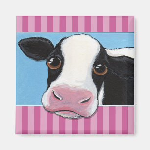 Cute Whimsical Black & White Cow Illustration Magneet