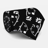 Cute Whimsical Black White Folk Floral Pattern Stropdas (Opgerold)