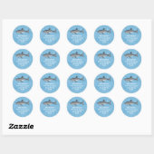 Cute Whimsical Blauwe Oceanhaaien Retouradres Ronde Sticker (Vel)