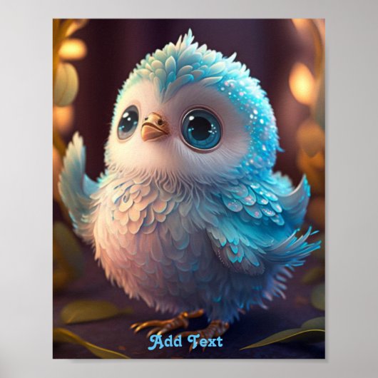 Cute Whimsical Blauwe Vogel Glitter Veren Slaapkam Poster (Voorkant)