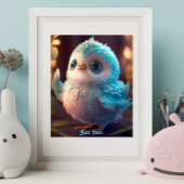 Cute Whimsical Blauwe Vogel Glitter Veren Slaapkam Poster