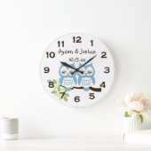 Cute Whimsical Blue Boy Owl Twins Wall Clock Grote Klok (Huis)