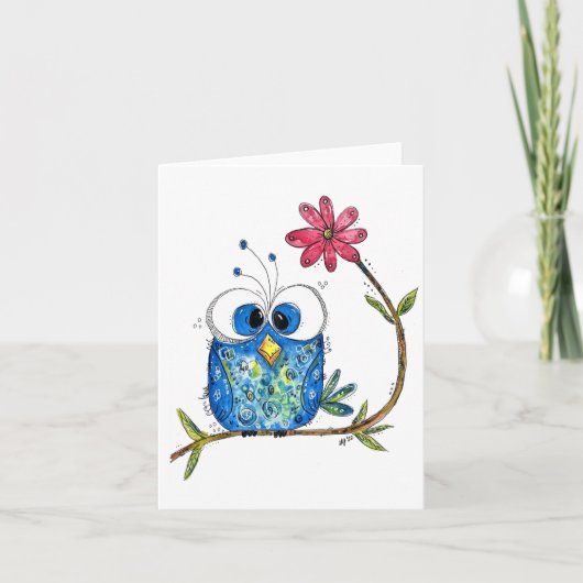 Cute Whimsical Blue Owl Kaart (Voorkant)