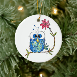 Cute Whimsical Blue Owl Keramisch Ornament