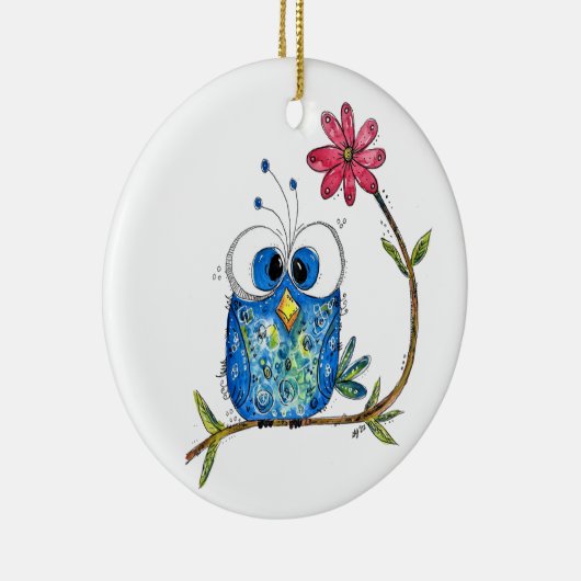 Cute Whimsical Blue Owl Keramisch Ornament (Rechts)
