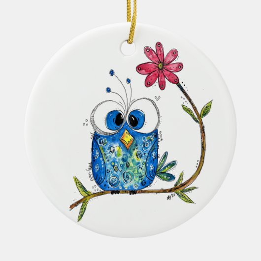 Cute Whimsical Blue Owl Keramisch Ornament (Voorkant)