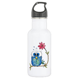 Cute Whimsical Blue Owl Waterfles
