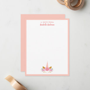 Cute Whimsical Blush Pink Unicorn Notitiekaartje
