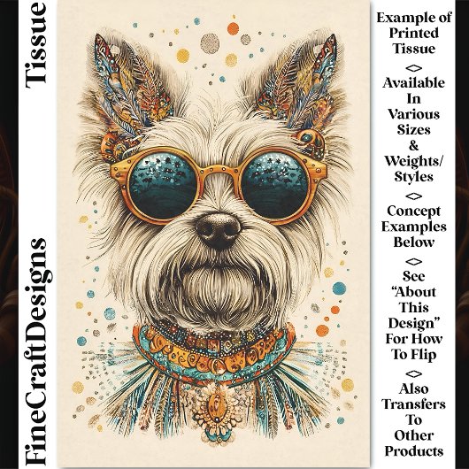 Cute Whimsical Boho Chic Westie Dog CK7 Decoupage Tissuepapier