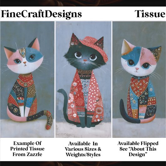 Cute Whimsical Boho Katten Set, Pastel EV6L Decoup Tissuepapier