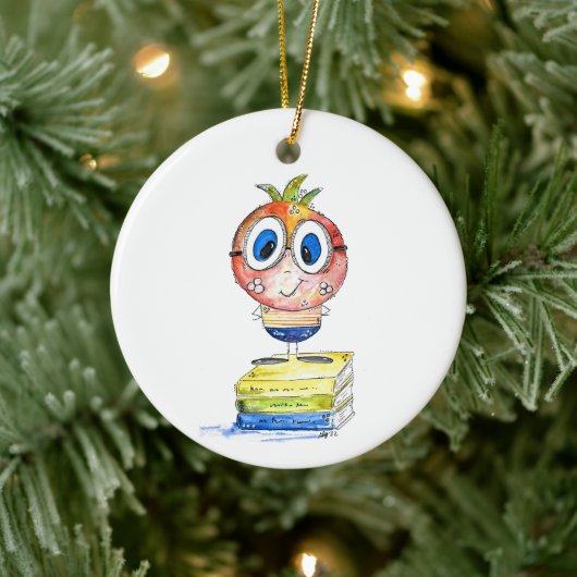 Cute whimsical Book Nerd Keramisch Ornament (Boom)