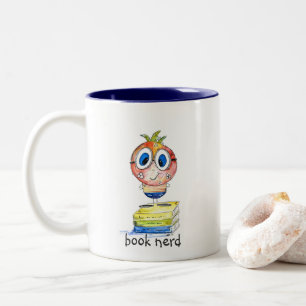 Cute whimsical Book Nerd Tweekleurige Koffiemok