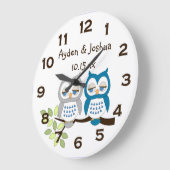Cute Whimsical Boy Owl Twins Wall Clock Grote Klok (Hoek)