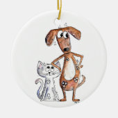Cute Whimsical Brown Dog en Grey Cat Keramisch Ornament (Voorkant)