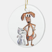 Cute Whimsical Brown Dog en Grey Cat Keramisch Ornament (Links)