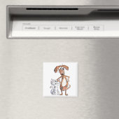 Cute Whimsical Brown Dog en Grey Cat Magneet (Insitu (Vaatwasser))