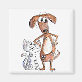 Cute Whimsical Brown Dog en Grey Cat Magneet (Voorkant)