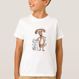 Cute Whimsical Brown Dog en Grey Cat T-shirt