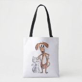 Cute Whimsical Brown Dog en Grey Cat Tote Bag (Voorkant)