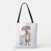 Cute Whimsical Brown Dog en Grey Cat Tote Bag (Achterkant)