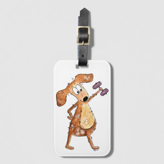 Cute Whimsical Brown Dog Lifgewicht Bagagelabel (Voorkant (verticaal))