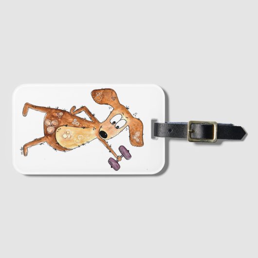 Cute Whimsical Brown Dog Lifgewicht Bagagelabel (Voorkant (horizontaal))