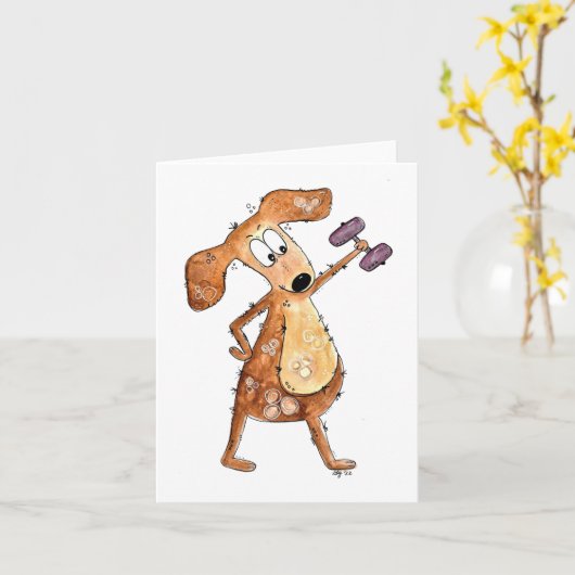 Cute Whimsical Brown Dog Lifgewicht Kaart (Gele Bloem)