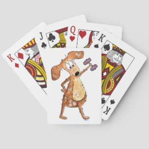 Cute Whimsical Brown Dog Lifgewicht Pokerkaarten