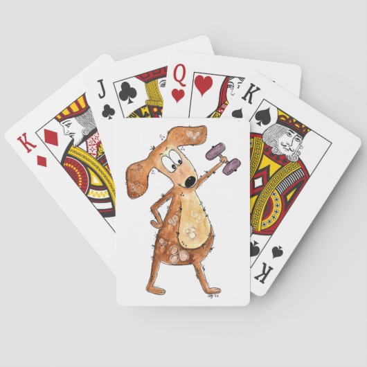Cute Whimsical Brown Dog Lifgewicht Pokerkaarten (Achterkant)