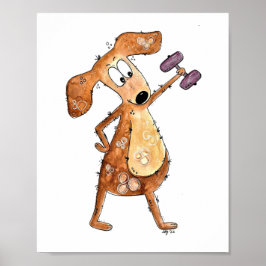 Cute Whimsical Brown Dog Lifgewicht Poster