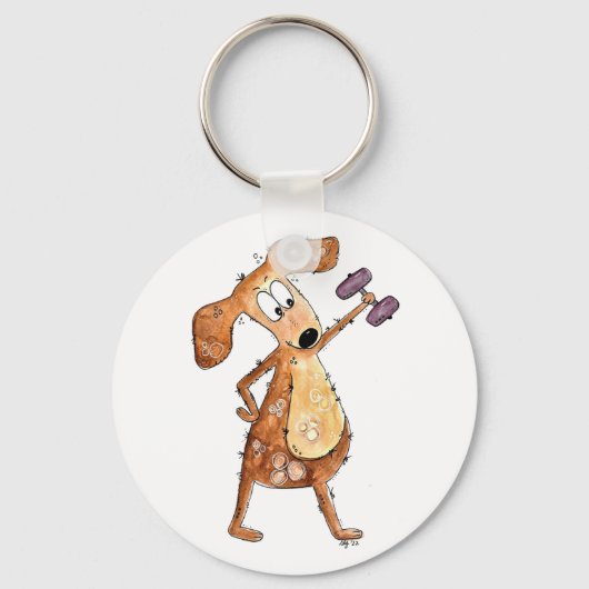 Cute Whimsical Brown Dog Lifgewicht Sleutelhanger (Voorkant)