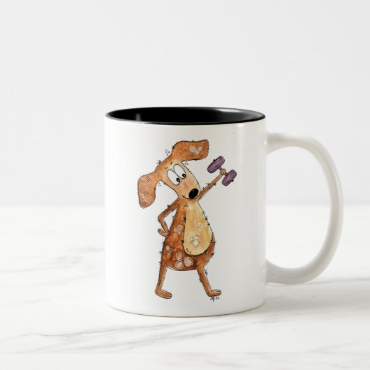 Cute Whimsical Brown Dog Lifgewicht Tweekleurige Koffiemok (Rechts)