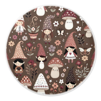 Cute Whimsical Brown Fairy Gnome Elves Keramische Knop