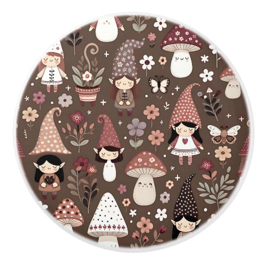 Cute Whimsical Brown Fairy Gnome Elves Keramische Knop (Voorkant)